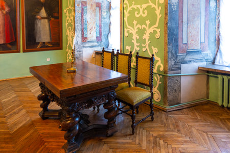 Olesko, Ukraine - 10 June 2018: The rich interior of the Olesko Castle, located about seventy-five kilometers from Lviv, the largest city in western Ukraine.のeditorial素材