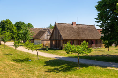 Thatched cottage in open-air museum, Kashubian Ethnographic Park.Wdzydze Kiszewskie, Poland.のeditorial素材