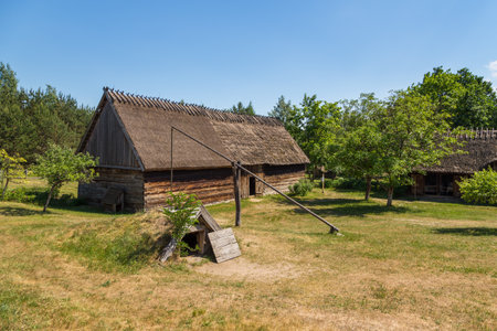 Outbuilding in open-air museum, Kashubian Ethnographic Park. Wdzydze Kiszewskie, Poland.のeditorial素材
