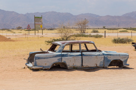 Solitaire, Namibia - 01 October 2018: Abandoned car wraks of Solitare near a service station at Solitaire in the Namib Desert, Namib-Naukluft National Park.のeditorial素材