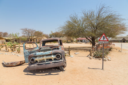 Solitaire, Namibia - 01 October 2018: Abandoned car wraks of Solitare near a service station at Solitaire in the Namib Desert, Namib-Naukluft National Park.のeditorial素材