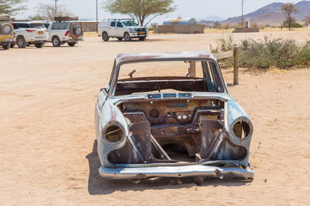 Solitaire, Namibia - 01 October 2018: Abandoned car wraks of Solitare near a service station at Solitaire in the Namib Desert, Namib-Naukluft National Park.のeditorial素材
