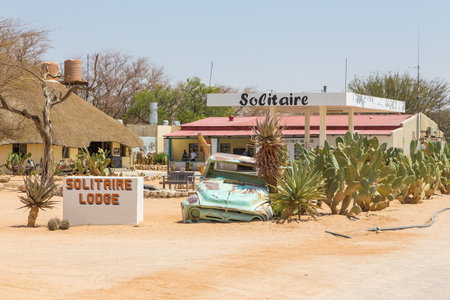 Solitaire, Namibia - 01 October 2018: Service station at Solitaire in the Namib Desert, Namib-Naukluft National Park. Small settlement in the Khomas Region.のeditorial素材
