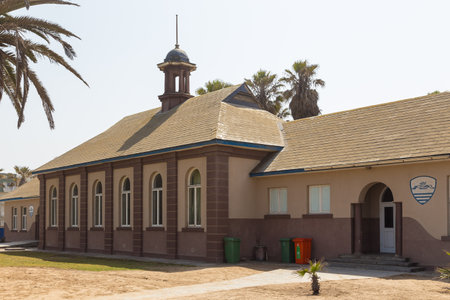 Swakopmund, Namibia - October 03, 2018: Old German colonial building. Center of the town.のeditorial素材