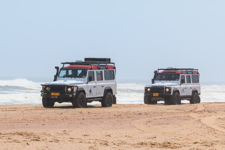 Walvis Bay, Namibia - 03 October 2018: Tourists on a 4x4 trip in the desert of the Namib- Naukluft National Park.のeditorial素材