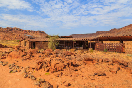 Twyfelfontein, Damaraland, Namibia - 05 October 2018: Twyfelfontein, site of ancient rock engravings in the Kunene Region of north-western Namibia. Prehistoric Bushman engravings, rock painting.のeditorial素材