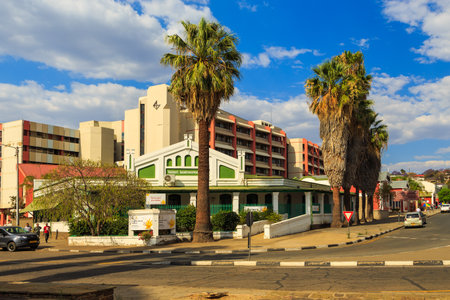 Windhoek, Namibia - October 10, 2018: An aerial view of the center of Windhoek the capital of Namibia in Southern Africa.のeditorial素材