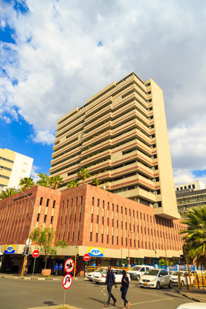 Windhoek, Namibia - October 10, 2018: An aerial view of the center of Windhoek the capital of Namibia in Southern Africa.のeditorial素材