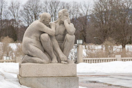 Norway, Oslo - 17 February 2019: Sculpture in Frogner Park, sculpture created by Gustav Vigeland. Public park in capital city of Norway.のeditorial素材