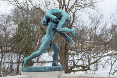 Norway, Oslo - 17 February 2019: Sculpture in Frogner Park, sculpture created by Gustav Vigeland. Public park in capital city of Norway.のeditorial素材