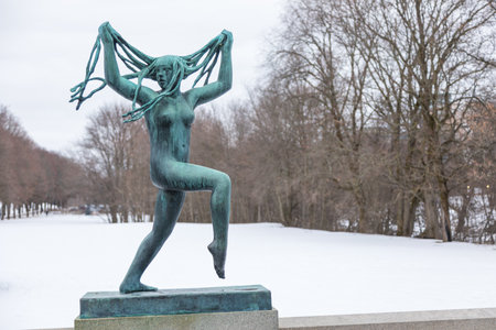 Norway, Oslo - 17 February 2019: Sculpture in Frogner Park, sculpture created by Gustav Vigeland. Public park in capital city of Norway.のeditorial素材