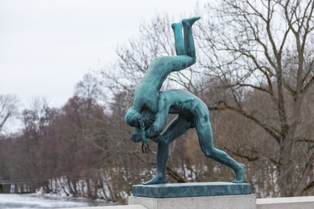Norway, Oslo - 17 February 2019: Sculpture in Frogner Park, sculpture created by Gustav Vigeland. Public park in capital city of Norway.のeditorial素材