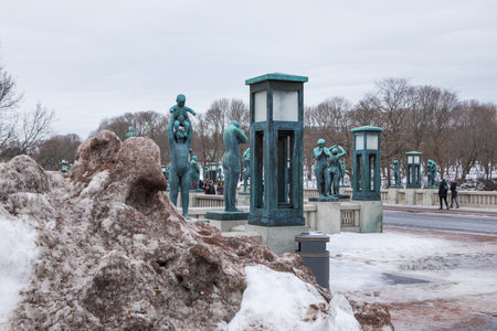 Norway, Oslo - 17 February 2019: Sculpture in Frogner Park, sculpture created by Gustav Vigeland. Public park in capital city of Norway.のeditorial素材