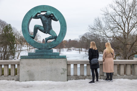 Norway, Oslo - 17 February 2019: Sculpture in Frogner Park, sculpture created by Gustav Vigeland. Public park in capital city of Norway.のeditorial素材