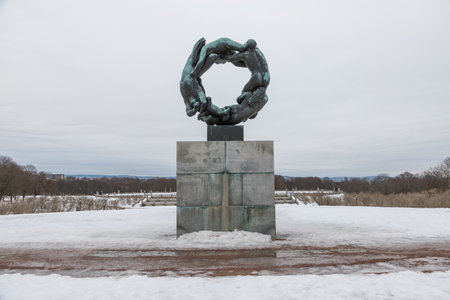Norway, Oslo - 17 February 2019: Sculpture in Frogner Park, sculpture created by Gustav Vigeland. Public park in capital city of Norway.のeditorial素材
