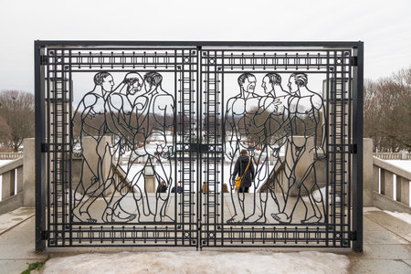 Norway, Oslo - 17 February 2019: Sculpture in Frogner Park, sculpture created by Gustav Vigeland. Public park in capital city of Norway.のeditorial素材