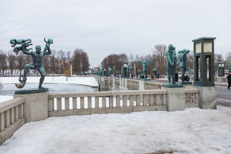 Norway, Oslo - 17 February 2019: Sculpture in Frogner Park, sculpture created by Gustav Vigeland. Public park in capital city of Norway.のeditorial素材