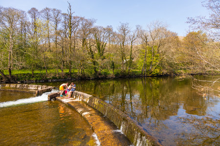 View of the Rawthey River in Sedbergh, Yorkshire Dales, Cumbria. Beautiful landscape, north UK.の写真素材