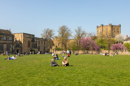 Durham, North East England, UK - 22 April 2019: A Norman castle originally built in the 11th century, the Durham Castle is part of University College.のeditorial素材