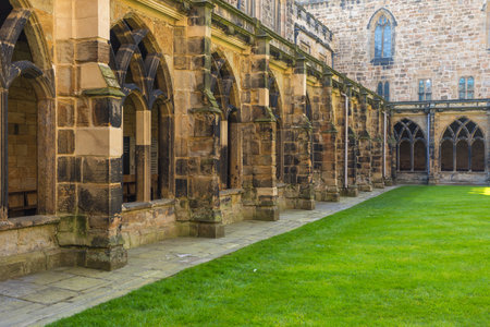 Durham, North East England, UK - 22 April 2019: Durham Cathedral viewed from Palace Green. Anglican Cathedral and the central church of the Diocese of Durham.のeditorial素材