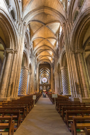Durham, North East England, UK - April 22, 2019: Interior of the Durham Cathedral. Anglican Cathedral and the central church of the Diocese of Durham.のeditorial素材