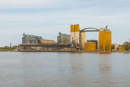 Gdansk, Poland - 01 May 2019: View of the Gdansk Shipyard. infrastructure. Gdansk Bulk Terminal. Canal Dead Vistula.のeditorial素材