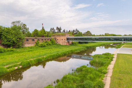 Poznan, Poland - May 19, 2019: The Cathedral Sluice, fortified hydrotechnical facility of the Poznan Fortress erected on the Cybina River.のeditorial素材