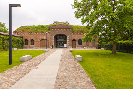 Poznan, Poland - May 19, 2019: The Cathedral Sluice, fortified hydrotechnical facility of the Poznan Fortress erected on the Cybina River.のeditorial素材