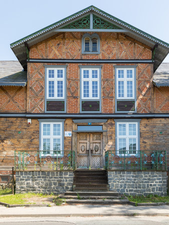 Zulawki, Zulawy, Poland - 15 June 2019: Traditional buildings of peasant architecture in Zulawy Wislane. spring season. sunny day.のeditorial素材