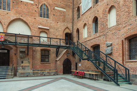 Gniew, Poland - 16 June 2019: Castle courtyard. Gniew Castle is a former castle of the Teutonic Knights Order, built in 1290. Medieval castle.のeditorial素材