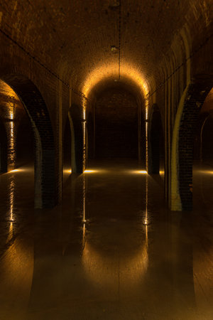 Nave interior of the Old Orunia Water Reservoir, a hydrotechnical monument, the former municipal...