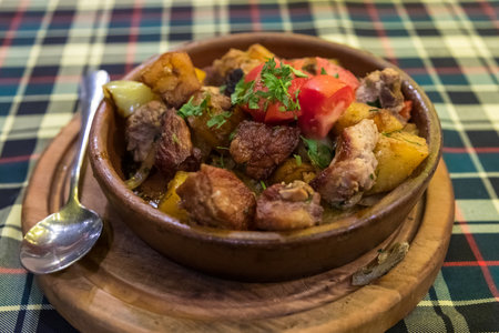 Pork stew with potatoes. Georgian cuisine. Tbilisi. Caucasus, Georgia.の写真素材