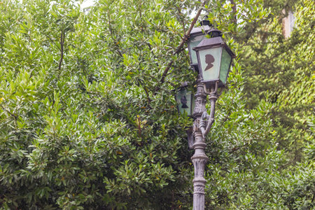 Beautiful park with decorative lantern in Tbilisi town. Georgia.の写真素材