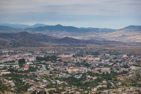 View of the Stepanakert, the biggest town. Mountain in the background.の写真素材