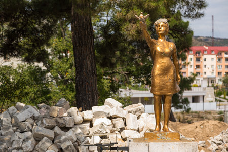 Stepanakert, Nagorno-Karabakh, Azerbaijan - September 04, 2019: Interesting sculpture in center from Stepanakert. Beautiful sunny day.の写真素材
