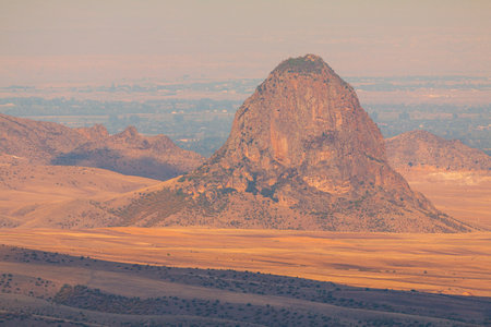 Landscape of the Caucasus Mountain. Beautiful sunset, yellow-gold colors. Armenia.の写真素材