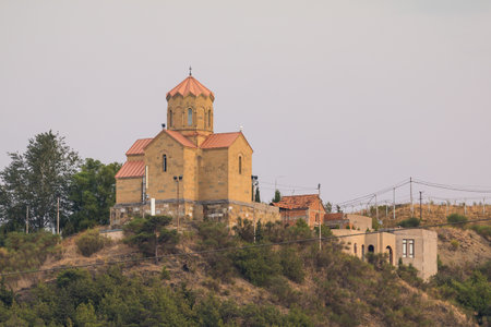 View of the Tabor Monastery of the Transfiguration on the hill. Tbilisi, Georgia.の写真素材