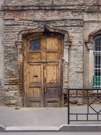 Traditional architecture in the Old Town of Tbilisi. Wooden old door. Tbilisi, Georgia.の写真素材