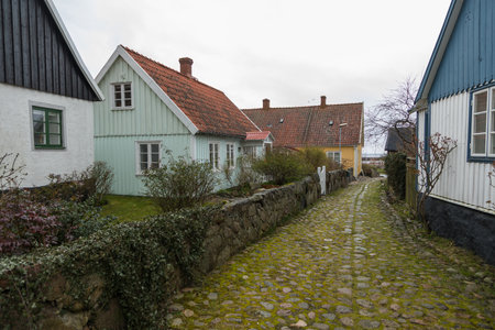 Traditional architecture in the small port town of Kivik in southern Sweden.Kivik, Scania, Sweden.の写真素材