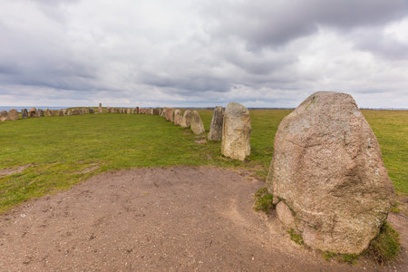 Ales Stenar stone circle, megalithic monument in Scania in southern Sweden.の写真素材