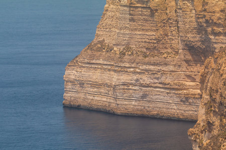 Scenic view of the Dingli Cliffs rising above the Mediterranean Sea, Malta.の写真素材