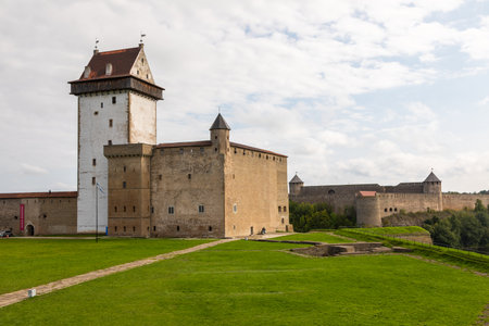 Narva, Estonia - August 30, 2021: Hermann Castle in Narva, Estonia, historic fortress on the bank of...