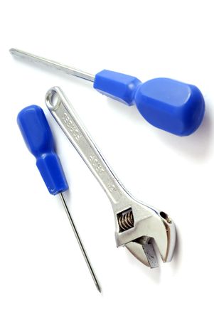 Screwdrivers and an adjustable wrenchの写真素材