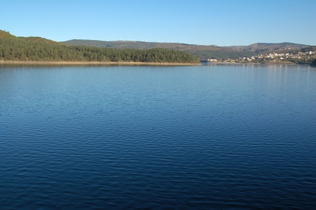 lake of hydroelectric barrage in venda nova, portugalの写真素材