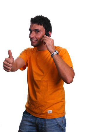 usiness customer services thumbs up over a white backgroundの写真素材