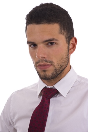 Casual businessman in white shirt and tie, isolatedの写真素材