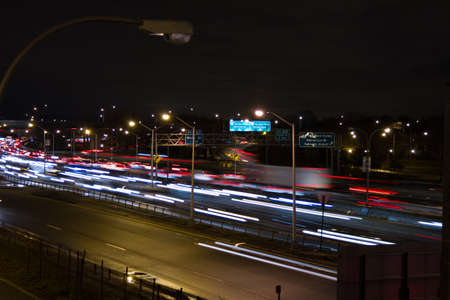 Car Lights on Road, Long Exposure of American Road. Light trails