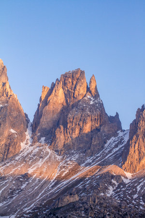 Cinquedita, FÃ¼nffinger in the Dolomites next to the Sassolunigo in South Tirol during Sundownの写真素材