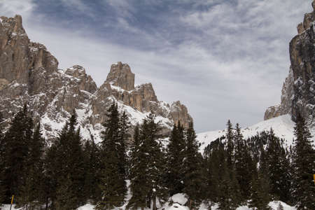 Sella, Piz ciavazes in the Dolomites beneath Sass Pordoi on the Sellajoch Road in the Dolomites....