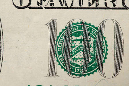Closeup Dollar Bills, 100 Dollar Banknotes and Bills. Background Money. USA Federal Reserve Bill. One Hundred Dollarsの写真素材